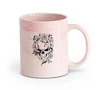 DEBINGY cerámica Tazas de Café y Té Estudio de tatuajes Wicca del Día de los Muertos con calavera, serpiente y flores （11oz/320ml） Apto para lavavajillas Rosa mármol