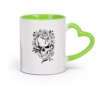 DEBINGY cerámica Tazas de Café y Té Estudio de tatuajes Wicca del Día de los Muertos con calavera, serpiente y flores （11oz/320ml） Apto para lavavajillas Verde