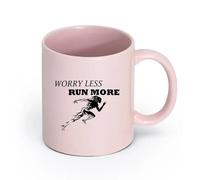 DEBINGY cerámica Tazas de Café y Té Gimnasia Ejercicio Correr Mujeres Frases Motivadoras Preocúpate Menos Corre Más Gimnasio （11oz/320ml） Para el hogar o el trabajo Rosa