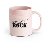 DEBINGY cerámica Tazas de Café y Té Let's Rock Guitarra Música Electrónica Notas Banda Patrón Música Bar Estudio （11oz/320ml） Para el hogar y la oficina Rosa mármol