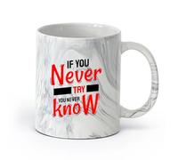 DEBINGY cerámica Tazas de Café y Té Si no lo intentas, nunca lo sabrás. Cita motivacional inspiradora. （11oz/320ml） Ideal para usar en casa y la oficina Negro mármol