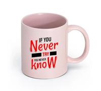 DEBINGY cerámica Tazas de Café y Té Si no lo intentas, nunca lo sabrás. Cita motivacional inspiradora. （11oz/320ml） Ideal para usar en casa y la oficina Rosa