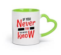 DEBINGY cerámica Tazas de Café y Té Si no lo intentas, nunca lo sabrás. Cita motivacional inspiradora. （11oz/320ml） Ideal para usar en casa y la oficina Verde