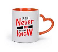 DEBINGY cerámica Tazas de Café y Té Si no lo intentas, nunca lo sabrás. Cita motivacional inspiradora. （11oz/320ml） Ideal para usar en casa y la oficina Naranja