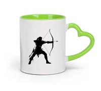 DEBINGY cerámica Tazas de Café y Té silueta elfo o elfos raza mítica del juego arquero sosteniendo un arco solo （11oz/320ml） Para hombres y mujeres Verde