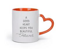 DEBINGY cerámica Tazas de Café y Té Un corazón bondadoso te hace bella para siempre, fuente inspiradora creativa y motivacional. （11oz/320ml） Para espresso, juego de té Naranja