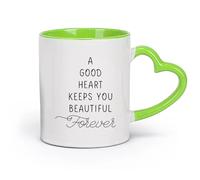 DEBINGY cerámica Tazas de Café y Té Un corazón bondadoso te hace bella para siempre, fuente inspiradora creativa y motivacional. （11oz/320ml） Para espresso, juego de té Verde