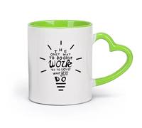 DEBINGY cerámica Tazas de Cerámica con Asas Ama tu trabajo y haz lo que te gusta Cita inspiradora Bombilla （11oz/320ml） Regalo para hombre o mujer Verde