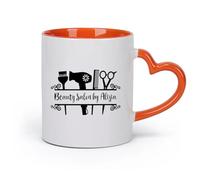 DEBINGY cerámica Tazas de Cerámica con Asas Salón de belleza Esmalte de uñas Cejas Pestañas Barbería （11oz/320ml） Para leche, té, cola y agua Naranja