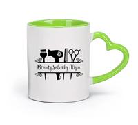 DEBINGY cerámica Tazas de Cerámica con Asas Salón de belleza Esmalte de uñas Cejas Pestañas Barbería （11oz/320ml） Para leche, té, cola y agua Verde