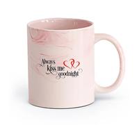 DEBINGY cerámica Tazas de Cerámica con Asas Siempre bésame buenas noches Maestro Romance Familiar （11oz/320ml） Regalo único de oficina para mujeres y hombres Rosa mármol