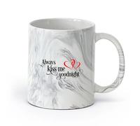DEBINGY cerámica Tazas de Cerámica con Asas Siempre bésame buenas noches Maestro Romance Familiar （11oz/320ml） Regalo único de oficina para mujeres y hombres Negro mármol