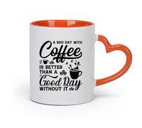 DEBINGY cerámica Tazas de Cerámica con Asas Un mal día con café es mejor que un buen día sin él. Diseño （11oz/320ml） Para té, café y bebidas calientes Naranja