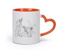 DEBINGY cerámica Tazas de Cerámica para Café, Leche y Té 7ma estación de la cruz Jesucristo cae （11oz/320ml） Regalo único de oficina para mujeres y hombres Naranja