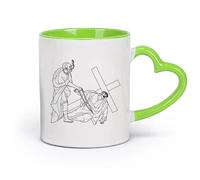 DEBINGY cerámica Tazas de Cerámica para Café, Leche y Té 7ma estación de la cruz Jesucristo cae （11oz/320ml） Regalo único de oficina para mujeres y hombres Verde
