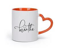 DEBINGY cerámica Tazas de Cerámica para Café, Leche y Té Cita motivacional Just Breathe （11oz/320ml） Para café, sopa, té, leche, latte, chocolate caliente, para mujeres y hombres Naranja