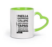 DEBINGY cerámica Tazas de Cerámica para Café, Leche y Té Paella Gazpacho Callos Comida Española Cocina （11oz/320ml） Para té, café, infusión caliente Verde