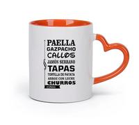DEBINGY cerámica Tazas de Cerámica para Café, Leche y Té Paella Gazpacho Callos Comida Española Cocina （11oz/320ml） Para té, café, infusión caliente Naranja