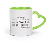 DEBINGY cerámica Tazas de Cerámica para Café, Leche y Té Salmo 46:5 Con Dios en su corazón no fallará （11oz/320ml） Apto para lavavajillas y microondas Verde