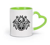 DEBINGY cerámica Tazas de Cerámica para Café, Leche y Té Un icono de estilo glifo del sigilo del dragón. （11oz/320ml） Para cafetería o restaurante Verde