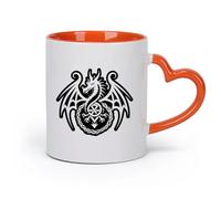 DEBINGY cerámica Tazas de Cerámica para Café, Leche y Té Un icono de estilo glifo del sigilo del dragón. （11oz/320ml） Para cafetería o restaurante Naranja
