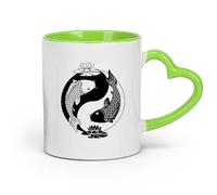 DEBINGY cerámica Tazas de Cerámica para Café, Leche y Té Yin Yang Tai Loto Filosofía China Zen Pez （11oz/320ml） Para bebidas calientes, latte, capuchino Verde