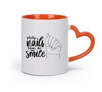 DEBINGY cerámica Tazas de gres para café y té Belleza Chicas Mujeres Poder Uñas Frases de Uñas （11oz/320ml） Taza de cerámica para capuchino, té, leche Naranja
