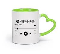 DEBINGY cerámica Tazas de gres para café y té Botones de control de audio de canciones Reproductor de música （11oz/320ml） Para el hogar o el trabajo Verde