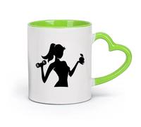 DEBINGY cerámica Tazas de gres para café y té Gimnasio Chica Gimnasia Deportes Salud Dieta Mancuernas Manzana （11oz/320ml） Apto para microondas Verde