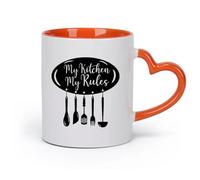 DEBINGY cerámica Tazas de gres para café y té Mi cocina Mis reglas Frases de cocina Restaurante de mamá （11oz/320ml） Para cafetería o restaurante Naranja