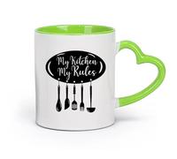 DEBINGY cerámica Tazas de gres para café y té Mi cocina Mis reglas Frases de cocina Restaurante de mamá （11oz/320ml） Para cafetería o restaurante Verde
