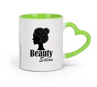 DEBINGY cerámica Tazas de gres para café y té Silueta de chica de salón de belleza con cabello （11oz/320ml） Ideal para el hogar, la oficina, cafeterías, ideas de regalo Verde