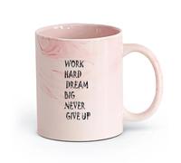 DEBINGY cerámica Tazas de gres para café y té Trabaja duro y nunca abandones la sala de reuniones （11oz/320ml） Para bebidas calientes, latte, capuchino Rosa mármol