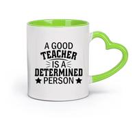 DEBINGY cerámica Tazas de gres para café y té Un buen maestro es una persona decidida tipografía （11oz/320ml） Regalo único de oficina para mujeres y hombres Verde
