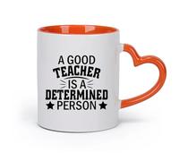 DEBINGY cerámica Tazas de gres para café y té Un buen maestro es una persona decidida tipografía （11oz/320ml） Regalo único de oficina para mujeres y hombres Naranja