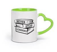 DEBINGY cerámica Tazas de porcelana Biblioteca Librería Nunca dejes de aprender Citas Libros de aprendizaje （11oz/320ml） Apto para microondas Verde