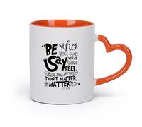 DEBINGY cerámica Tazas de porcelana Caricatura Sé tú mismo Di lo que sientes Citas motivacionales inspiradoras （11oz/320ml） Apto para microondas Naranja