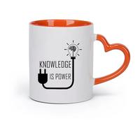 DEBINGY cerámica Tazas de porcelana Citas de aprendizaje El conocimiento es poder Frases inspiradoras Cerebro （11oz/320ml） Para el hogar o el trabajo Naranja