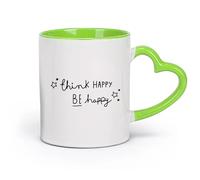 DEBINGY cerámica Tazas de porcelana Frases inspiradoras de alegría para el dormitorio: quiero ser feliz （11oz/320ml） Bebidas calientes, espresso Verde