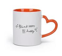 DEBINGY cerámica Tazas de porcelana Frases inspiradoras de alegría para el dormitorio: quiero ser feliz （11oz/320ml） Bebidas calientes, espresso Naranja