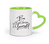 DEBINGY cerámica Tazas de porcelana Sé la mejor versión de ti mismo, mentalidad positiva, frases inspiradoras de autoestima （11oz/320ml） Para el hogar y la oficina Verde