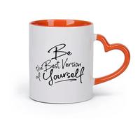 DEBINGY cerámica Tazas de porcelana Sé la mejor versión de ti mismo, mentalidad positiva, frases inspiradoras de autoestima （11oz/320ml） Para el hogar y la oficina Naranja