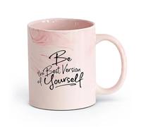 DEBINGY cerámica Tazas de porcelana Sé la mejor versión de ti mismo, mentalidad positiva, frases inspiradoras de autoestima （11oz/320ml） Para el hogar y la oficina Rosa mármol