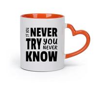 DEBINGY cerámica Tazas de porcelana Si no lo intentas, nunca lo sabrás. Cita motivacional inspiradora. （11oz/320ml） Para café, avena, té, fácil de limpiar Naranja
