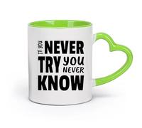 DEBINGY cerámica Tazas de porcelana Si no lo intentas, nunca lo sabrás. Cita motivacional inspiradora. （11oz/320ml） Para café, avena, té, fácil de limpiar Verde