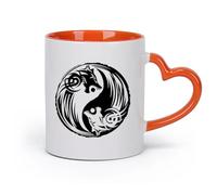 DEBINGY cerámica Tazas de té, café y chocolate caliente Adorno oriental Yin Yang de pareja de lobos （11oz/320ml） Ideal para el hogar, la oficina, cafeterías, ideas de regalo Naranja
