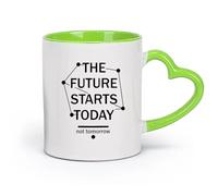 DEBINGY cerámica Tazas de té, café y chocolate caliente Citas inspiradoras: El futuro empieza hoy （11oz/320ml） Regalo único de oficina para mujeres y hombres Verde