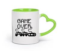DEBINGY cerámica Tazas de té, café y chocolate caliente Controlador Game Boy Play para niños Game Over （11oz/320ml） Para té, café, infusión caliente Verde
