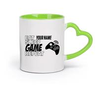 DEBINGY cerámica Tazas de té y café con estilo Citas de jugadores que repiten el juego Come, duerme （11oz/320ml） Para té, chocolate caliente Verde