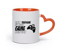 DEBINGY cerámica Tazas de té y café con estilo Citas de jugadores que repiten el juego Come, duerme （11oz/320ml） Para té, chocolate caliente Naranja